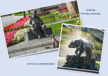 PRZEMYSKI RYNEK: Pomnik Wojaka Szwejka i Fontanna Niedźwiadek