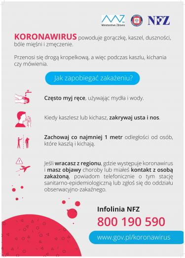 Plakat informujący o koronawirusie